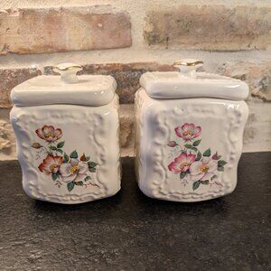 (2) Vintage House of Webster Briar Rose Biscuit Canister Ceramic Pink Floral